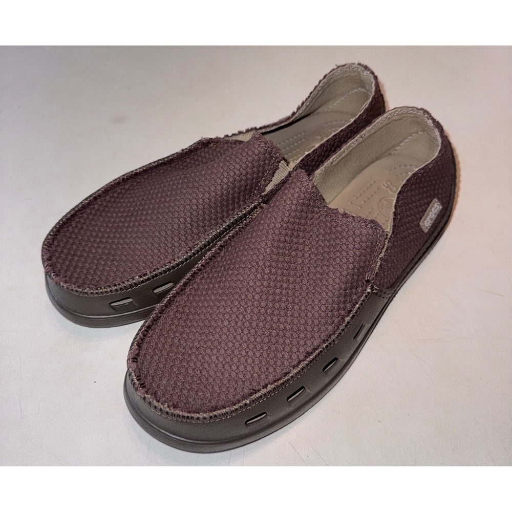 Crocs Santa Cruz Men's 10 Brown Canvas Slip On Loafers Casual Shoes
